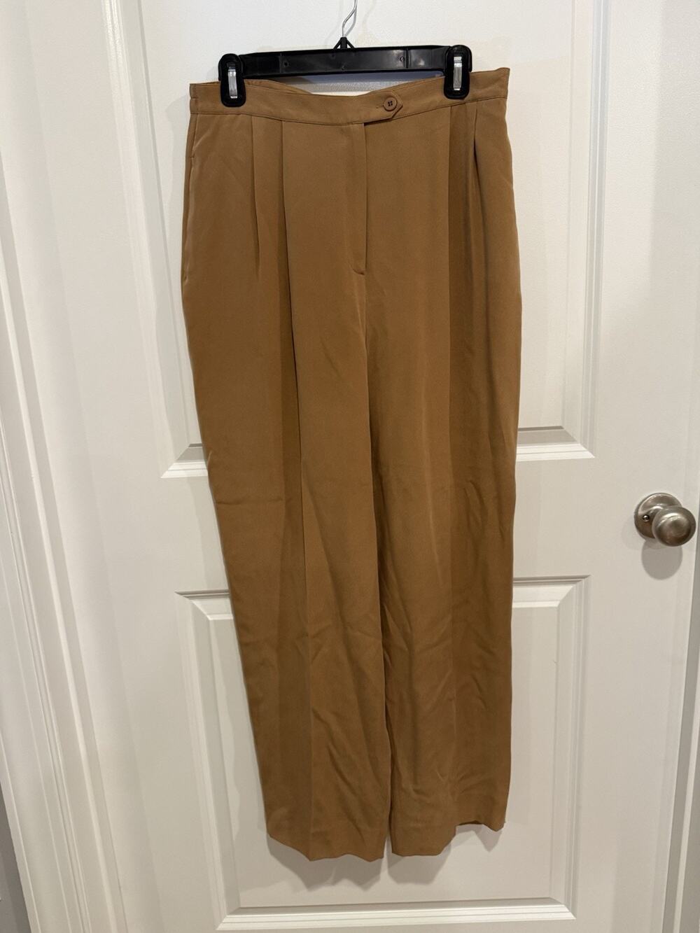 Jennifer West 100% Silk Brown Trousers Pants Size 12 Professional Quiet Luxury
